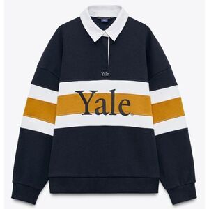 Zara Womens Yale Sweatshirt Large L Navy Colorblock Collared 4174/306 NWOT